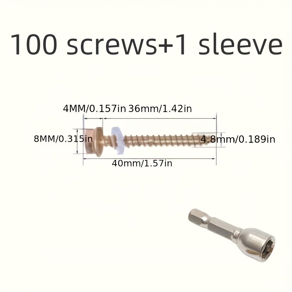 Image of 100pcs Of Galvanized Hex Wood Drill Self-tapping Screws + 1 Socket, Hex Self-tapping Screws For Wood, Galvanized Wood Drill Screws, Hex Screws