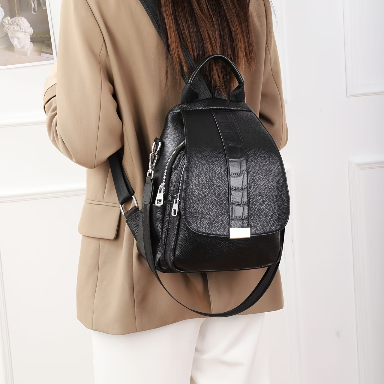 echter leder rucksack damen casual stil rüschen detail Temu Germany