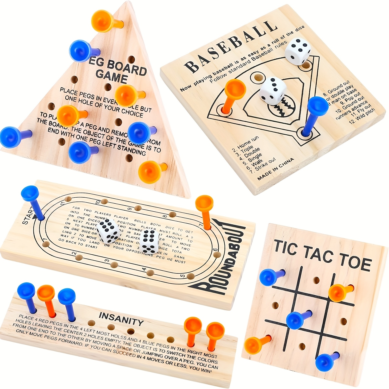 TEMU Wooden Peg Games Assortment Kit Wooden Board Game Set Including Wooden Game Board And Plastic Pieces And Dice Puzzle Set Clearance Board Games
