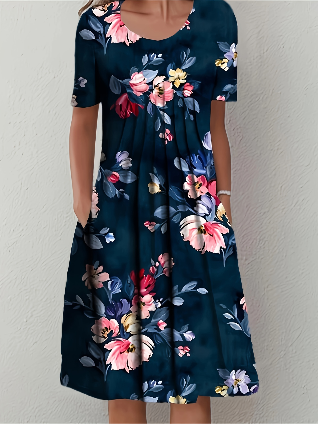 plus size plus size short sleeved pleated dress casual print plus size skirt fashionable womens clothing