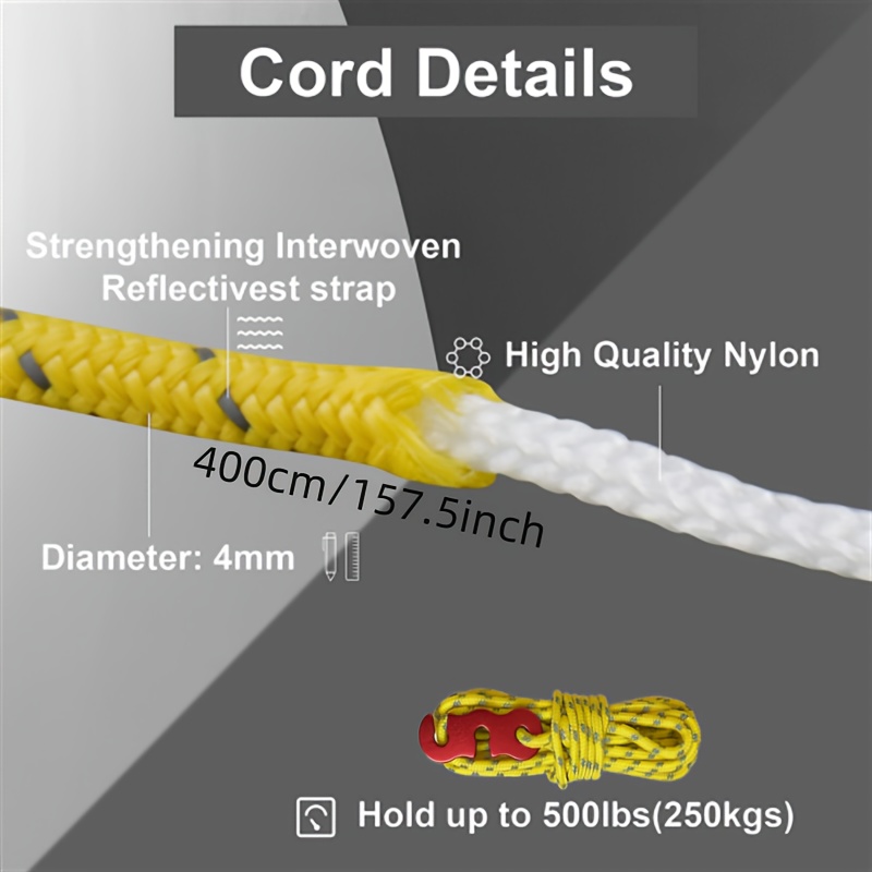 Camping High-Visibility Reflective Tent Rope 5mm*4m With Aluminum