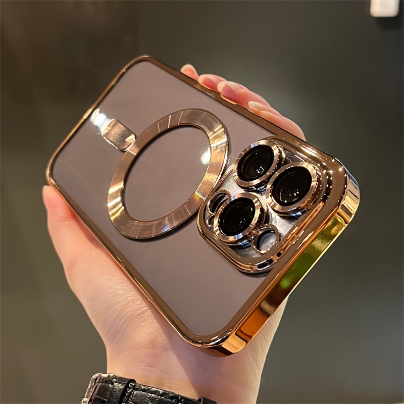 Image of Phone Case: Luxury Plating Transparent Magnetic Wireless Case For Iphone 17 Pro 15 14 13 12 11 Pro Shockproof Cover With Camera Lens Protector Film