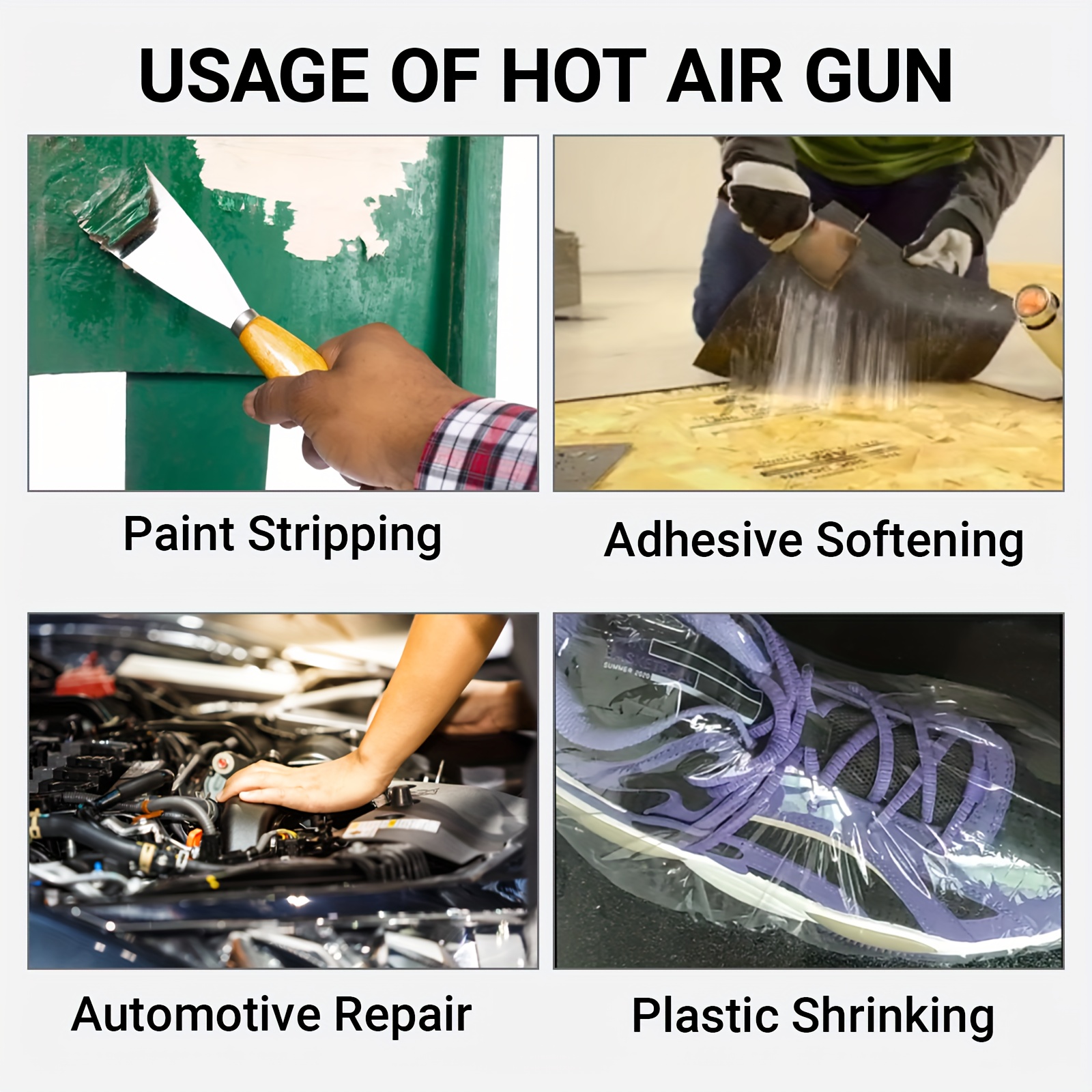 DKEOF Hot Air Gun 1200W, a Fast Heating Hot Air Gun Kit, Features Dual Temperature Settings of 212°F & 1112°F (100℃-600℃) for Promotions And, Suitable for Automotive Film Application, Paint Softening, Caulking, Adhesive Removal, Putty Removal