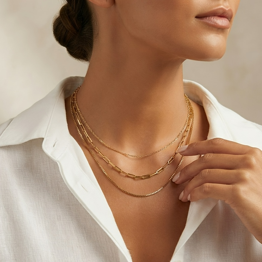 Women's Retro 316 Stainless Steel 18K Golden Plated Stackable Necklace