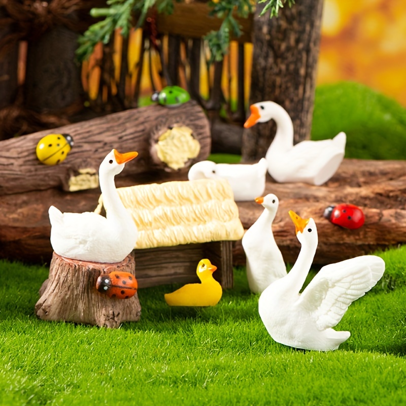 

9pcs Resin Geese & Duck Figurines - Miniature Fairy Garden Animals, Succulent Bonsai Decoration, Diy Landscape Ornaments For Garden Decor & Crafts