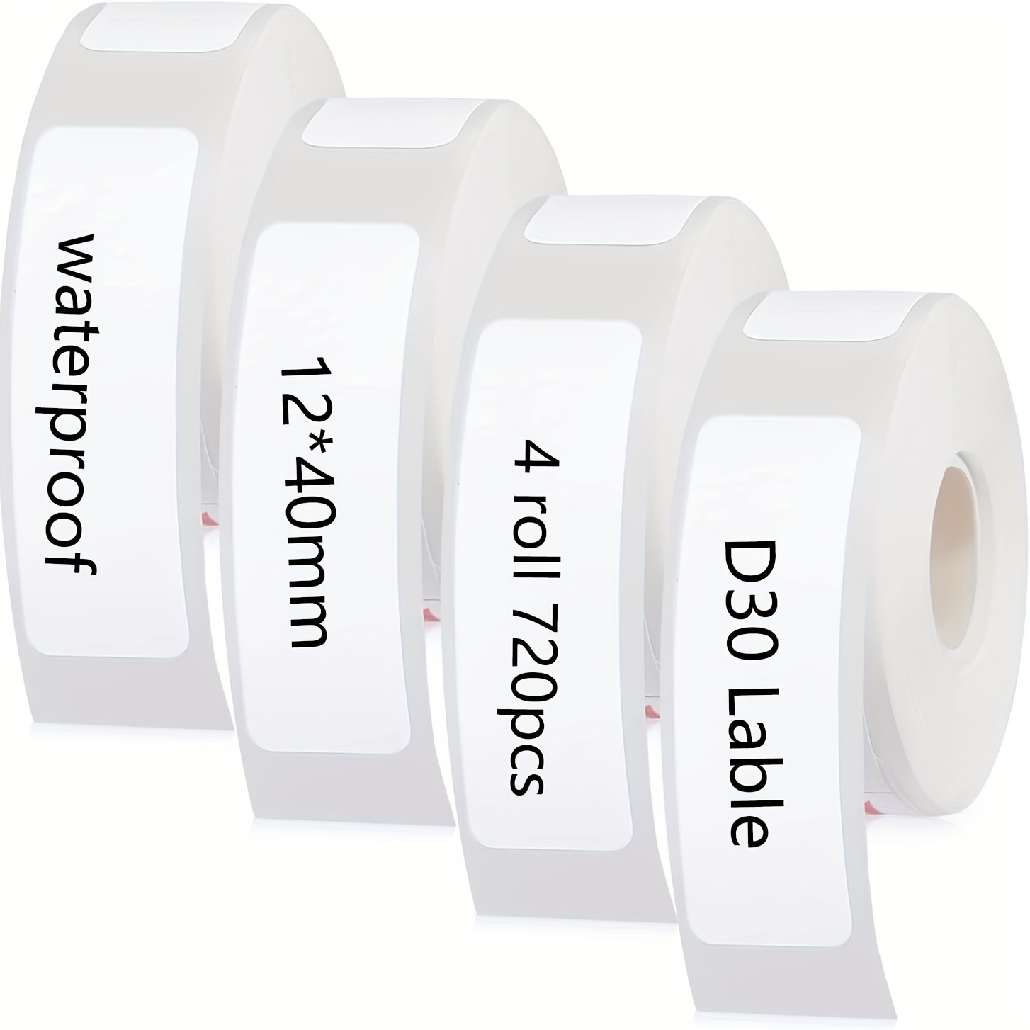 

D30 Compatible Thermal Label Paper - 4 Rolls, 12x40mm, Self-adhesive & Waterproof, White Vinyl Stickers For Organizing Jars, Documents & More