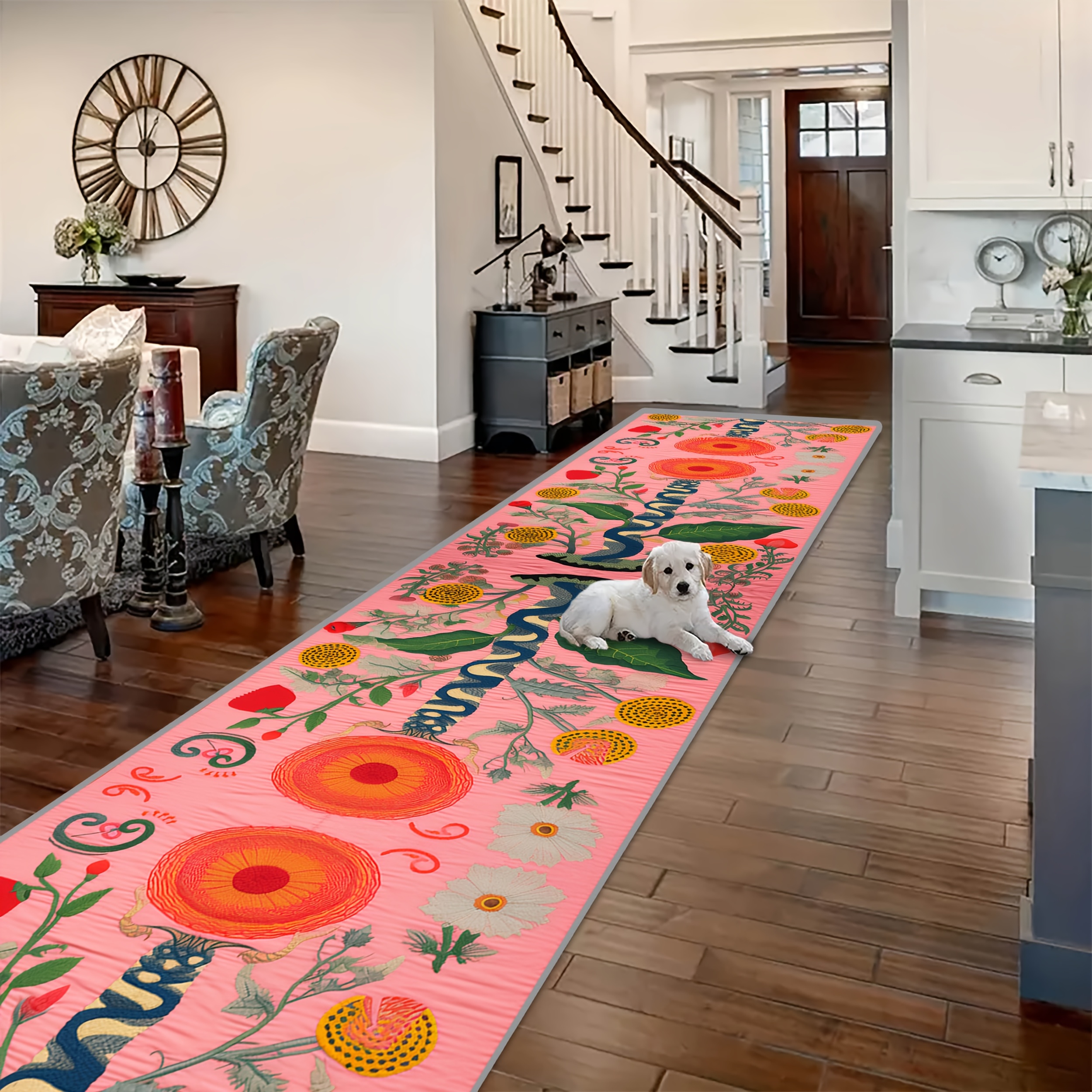 TEMU Transport Maritime Velours Diamant Doré 1pc, Tapis de d'Hôtel à Motif Fleur , Tapis Épais et Confortable en Bande Longue pour Entrée Couloir
