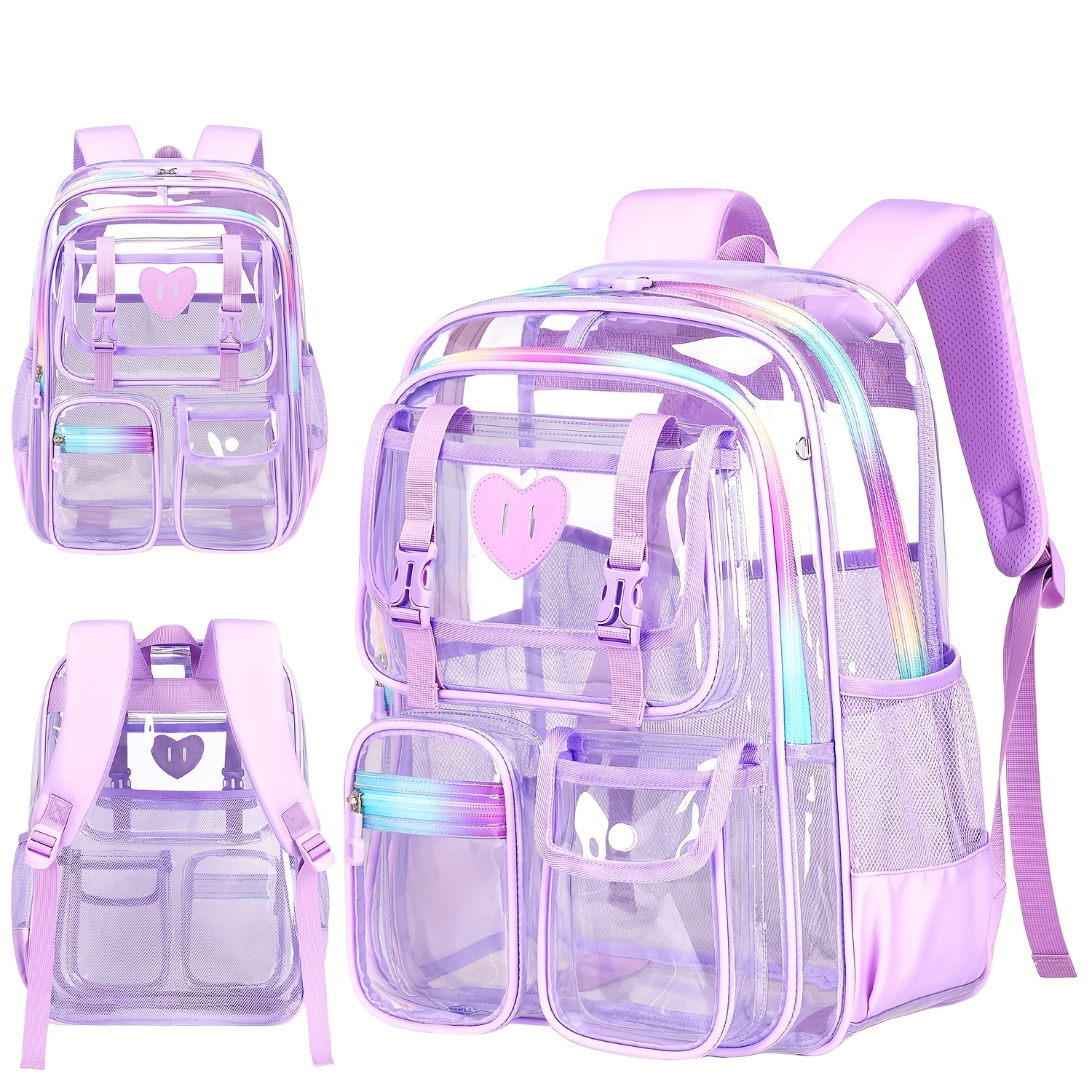 TEMU Clear Backpack For Stadium Events With Front Pocket Heavy Duty Pvc Transparent For College Concert Sport Fashion Women Backpack School Beach