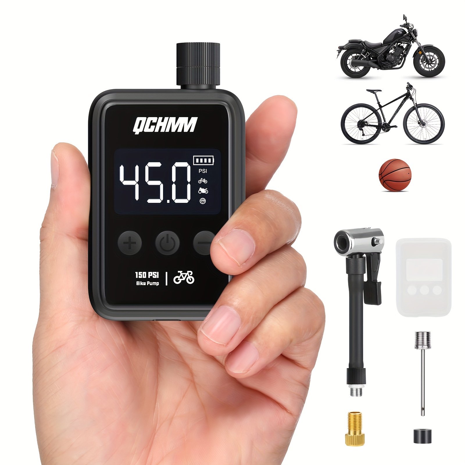 TEMU Qchmm Mini Bicycle Pump, Electric Bike Pump With Digital Lcd Pressure Gauge, Ultra Small 150 Psi Bicycle Air Pump, 500 Mah, Type-c Rechargeable