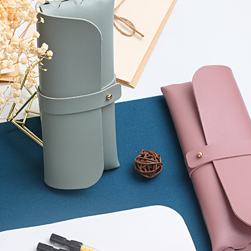 1pc leather pencil case premium simple portable stationery organizer elegant pen pouch multi functional cosmetic bag details 3