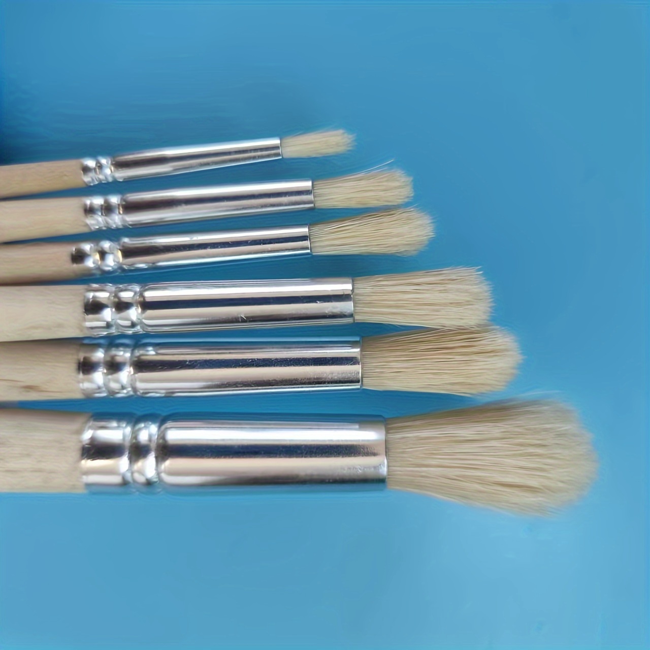 

6pcs Round Brush Set With Long Wooden Handles For Oil And Acrylic Painting - Art Supplies