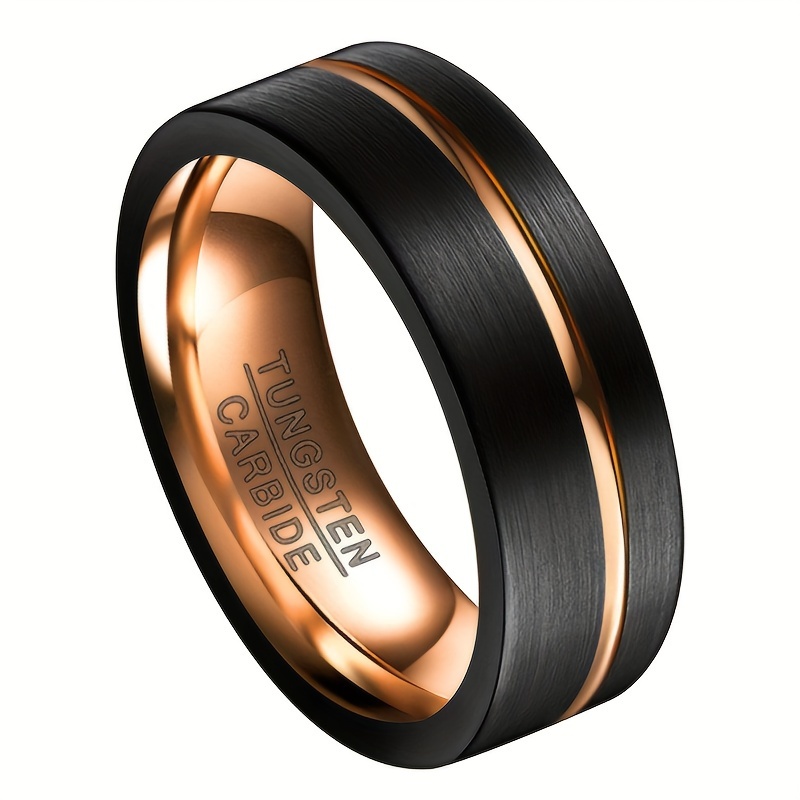 

8mm Rose Golden Grove Inlay Black Tungsten Ring For Men Men's Ring Wedding Ring Engagement Ring Anniversary Gift