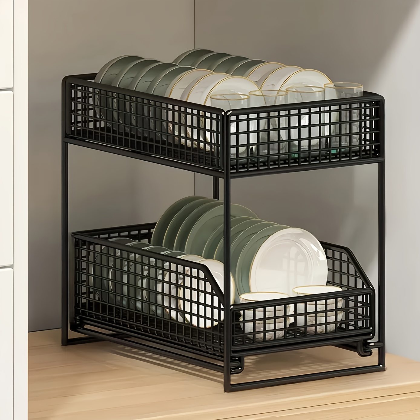 a large capacity under sink storage rack multifunctional metal organizer with shelves for bowls dishes and condiments an   for kitchen cabinet space kitchen storage rack black white Product details 5