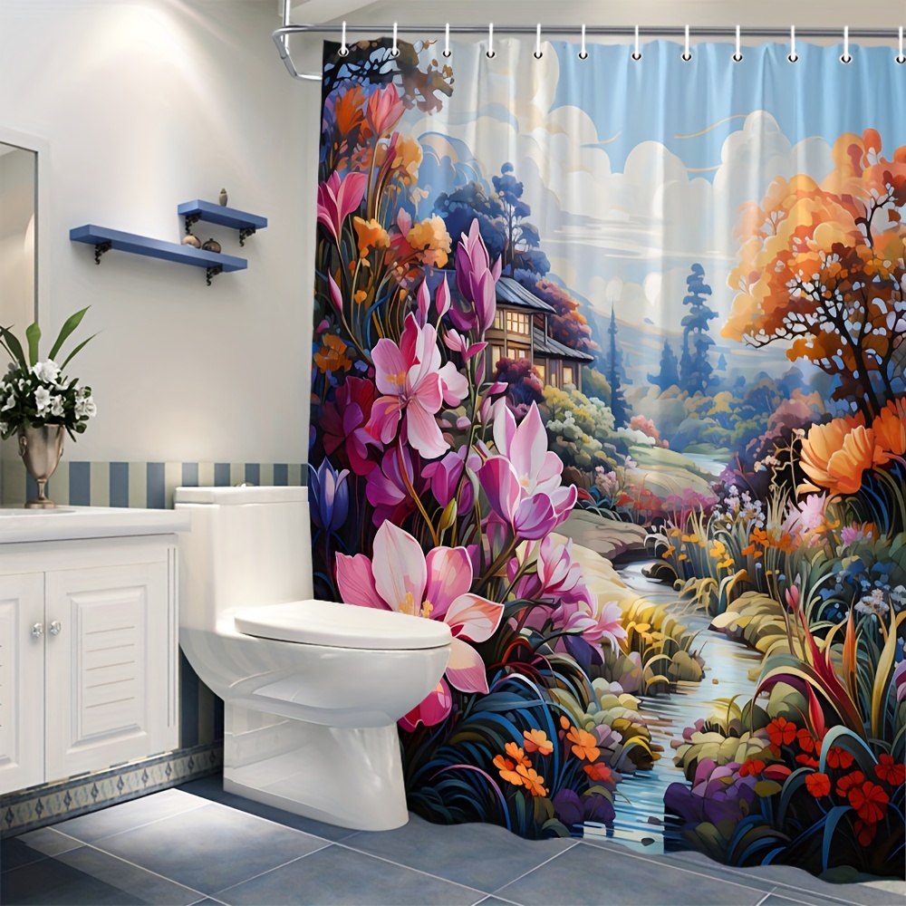 Floral Bird Leaf Pattern Shower Curtain Waterproof Bathroom - Temu
