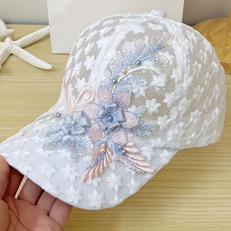 

Women's Floral Embroidered Baseball Cap, Cute Personalized Versatile Peaked Hat, Breathable Mesh Design With Adjustable Strap