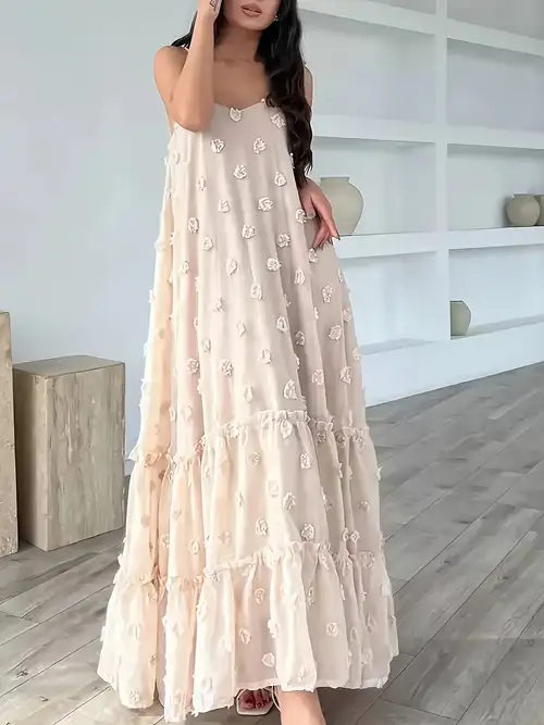 beige frill sleeve women summer maxi dress Ceyna Plus Size Contrast Color Ruffle Hem Linen-Like Butterfly Sleeve Black Maxi Dress For Women,Summer,Elegant,Tropical,Tea Party Vacation,Holiday