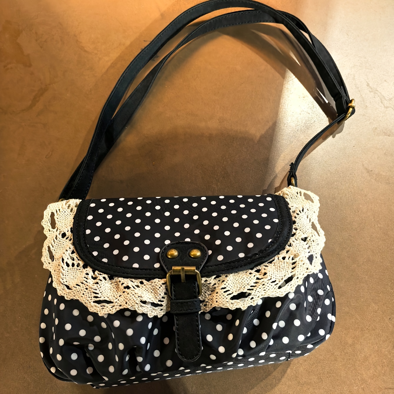 Image of Korean-style Polka Dot Niche Design Color-block Bag For Women, Suitable For College Students, Shoulder Bag, Crossbody Bag, High-end Polka Dot Bag For Women, Campus Bag
