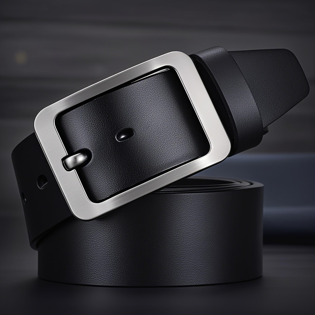 Men's Casual Leather Belt with Alloy Buckle Classic Medium Width