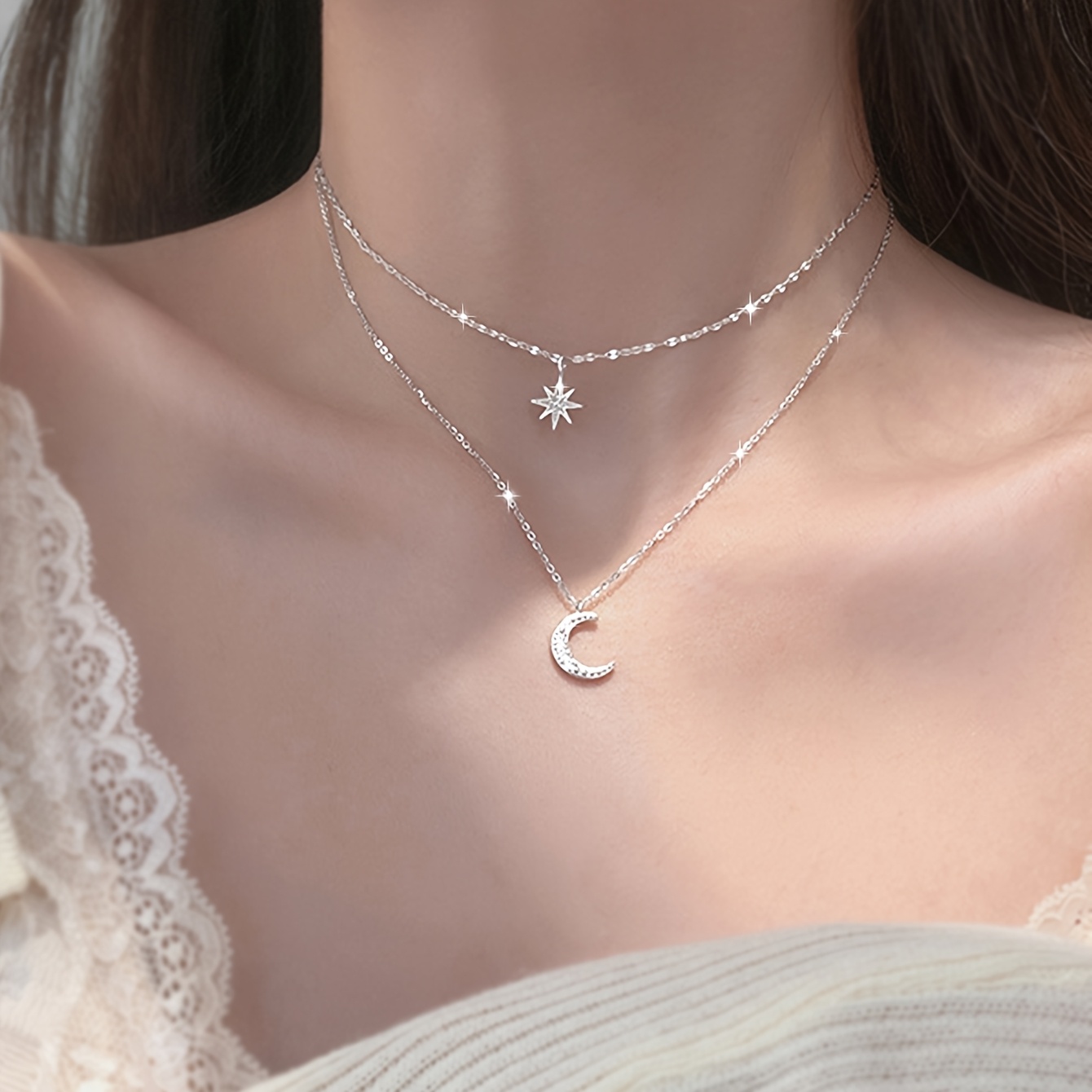 2pcs versatile star moon niche design necklace set temu - Temu