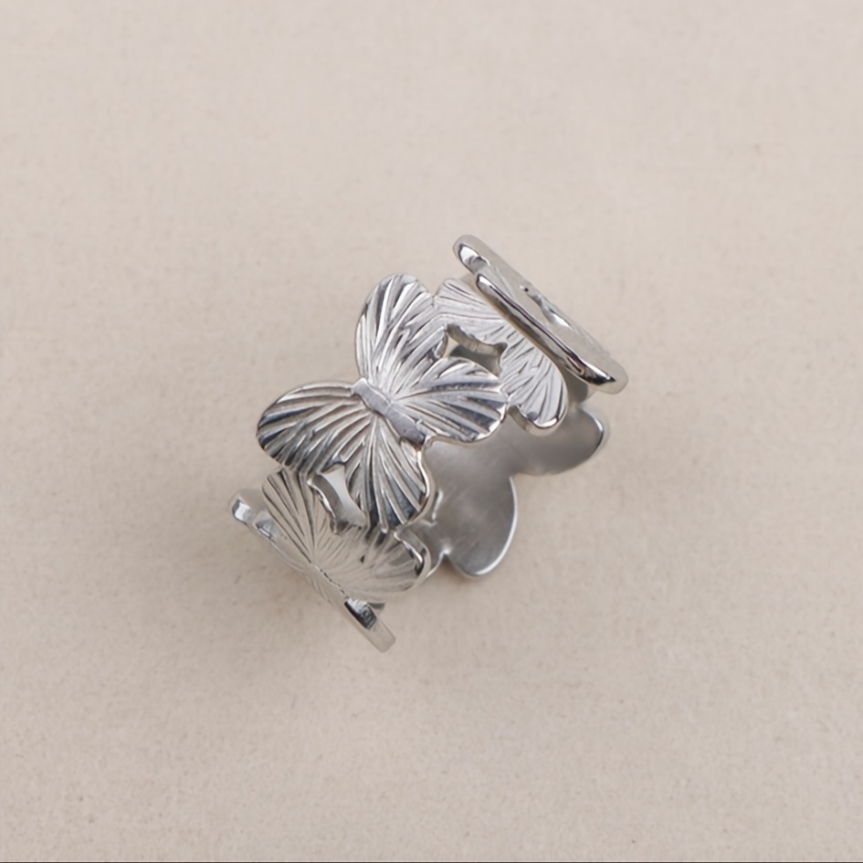 Floral Butterfly Stainless Steel Open Ring - Romantic Gift