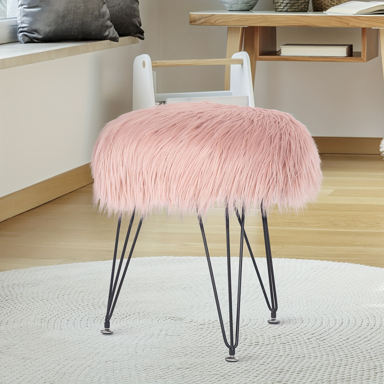 Pink Vanity Set With Faux Fur Stool Furniture Pink Fluffy Dressing