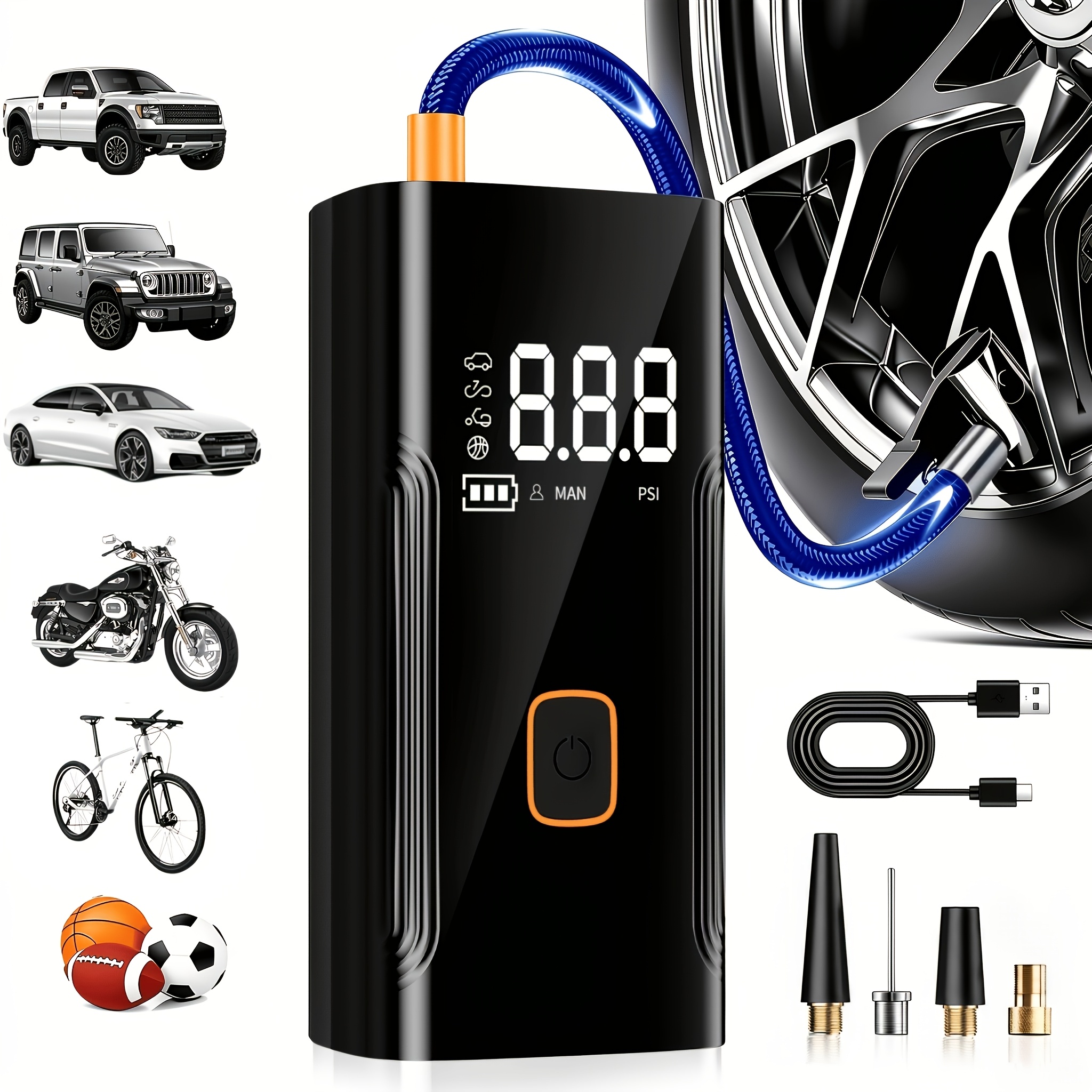 TEMU Pompa ad Aria per Pneumatici Auto, Compressore d'Aria Portatile con LCD, Gonfiatore Portatile per Pneumatici da 150 PSI con Sgonfiatura e , per