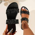 damen sommer pantoletten, glitzernde strass verzierte flache offene zehenslipper, lässige strand- und outdoor-sandalen