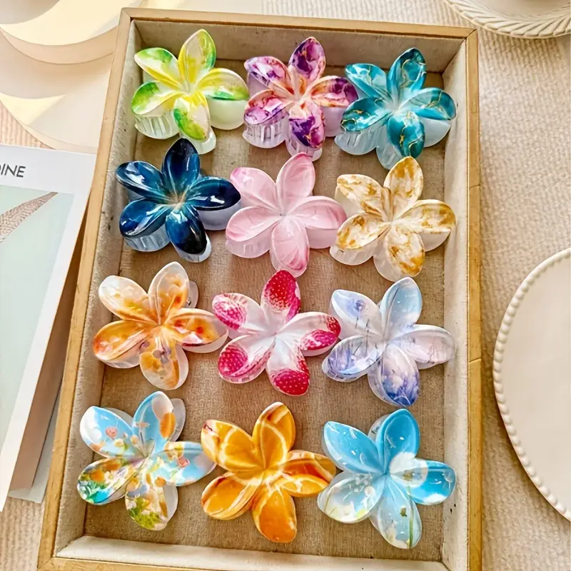12pcs elegant floral hair clips for women marbled pastel flower hairpins plastic hair accessories for valentine s day gifts casual formal events 14 Product details 1