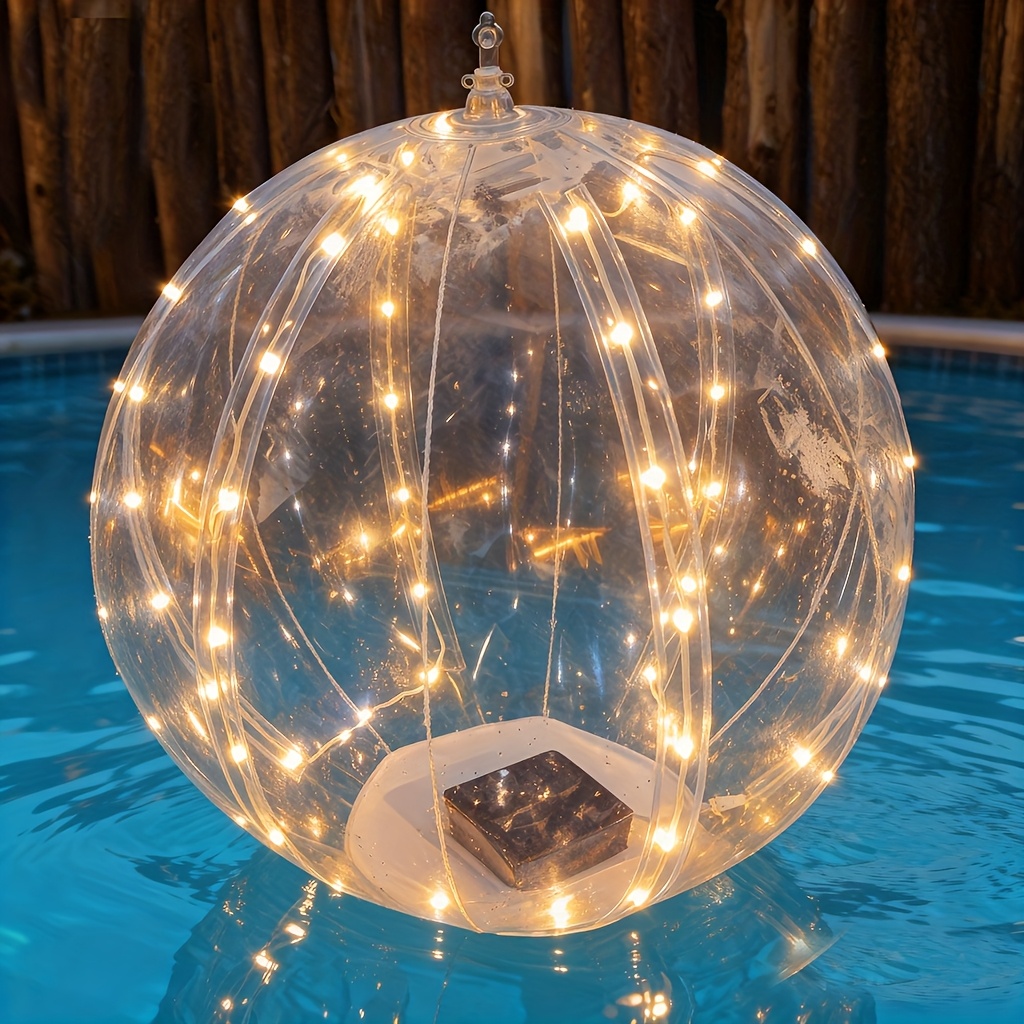 TEMU Floating Pool Lights Solar Powered, Warm White 14 Inch Inflatable Glow Balls, Led Light Up For Pool Decoration, Outdoor Ornaments, Water