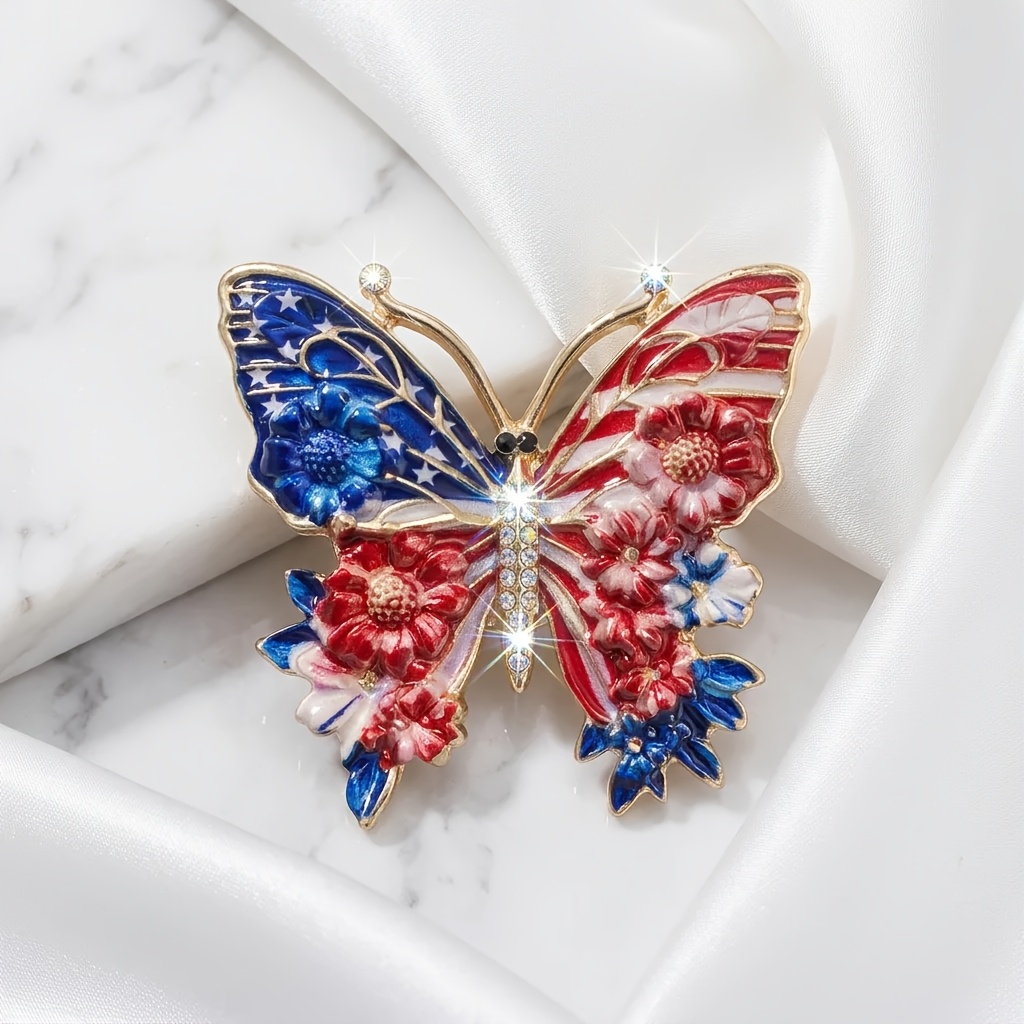 TEMU Blue Contrast Star Pattern Striped Brooch Asymmetrical 3d Relief Small Flower Inlaid Pin Light Women's Suit Dress Shawl Canvas Packaging Jewelry