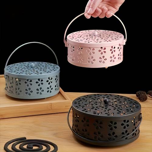 two piece set plum mosquito coil burner and triangular mosquito coil holder retro style mosquito coil holder with handle portable iron incense holder suitable for home and outdoor decoration 6 used