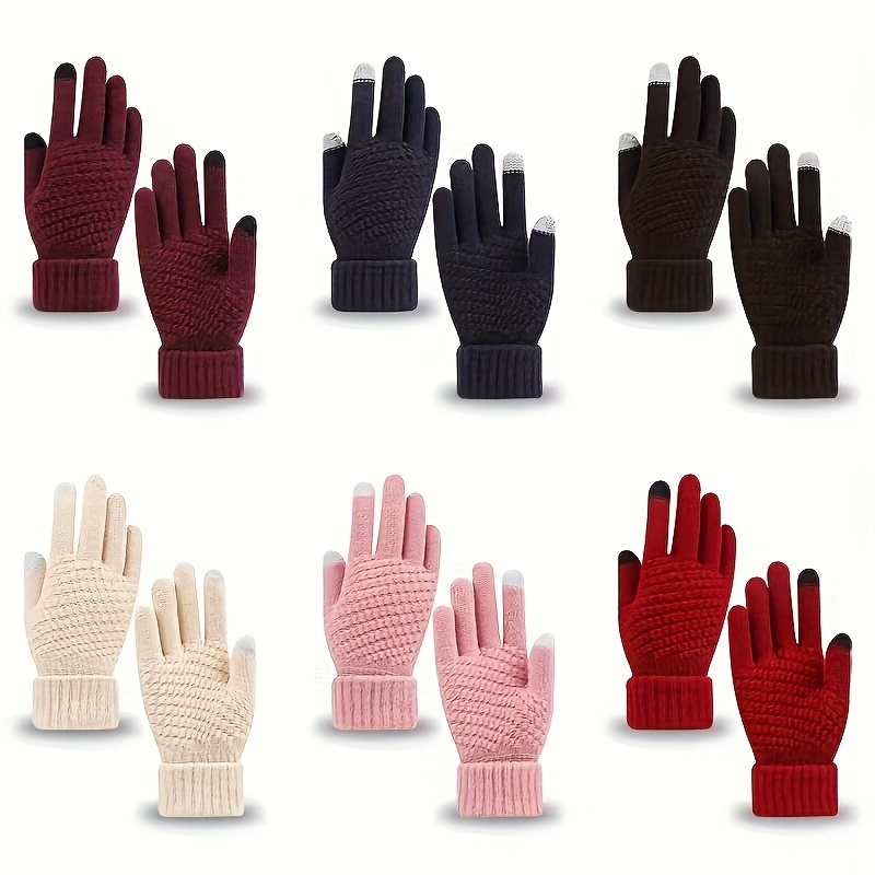 

1pcs Touchscreen-compatible Knit Gloves For Men And Women - Gloves With Soft Fleece Lining, Polyester And Acrylic , Knit Fabric - Cold Weather Accessories