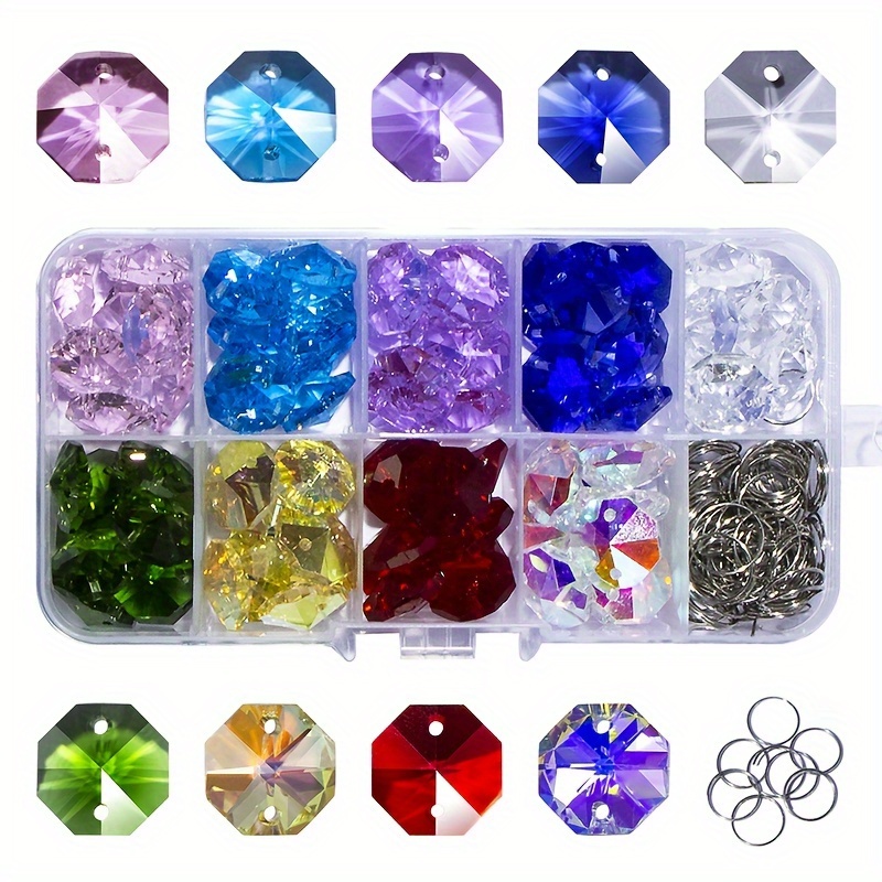 

100-piece Vibrant Crystal Suncatcher Collection With Metallic Touches - Diy Prism Charms, Attachments & Links For Indoor/outdoor Enhancement, Perfect For Garden Celebrations & Nuptial Decorations