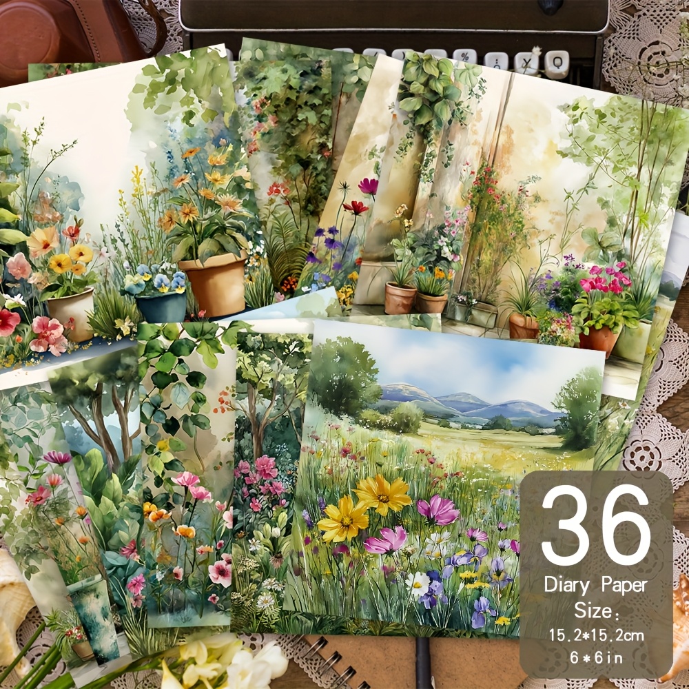 TEMU 36 Vellen Scrapbookpapier, 6×6 Inch, Dagboek- en Albumbenodigdheden voor DIY Knutselen, Kaarten Maken en Journaling - Decoratief en Potplant