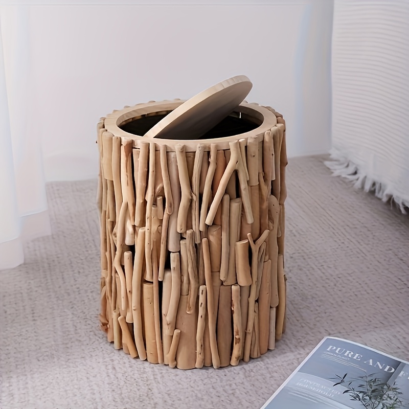 [Stay Slow Life] Purely Handmade Nordic Style Ins Popular Trash Can, Solid Wood Household Living Room Japanese Style Easy Bedroom Office Creative High Paper Basket, Creative Trash Can, Exquisite Workmanship, Very Beautiful, Really Beautiful