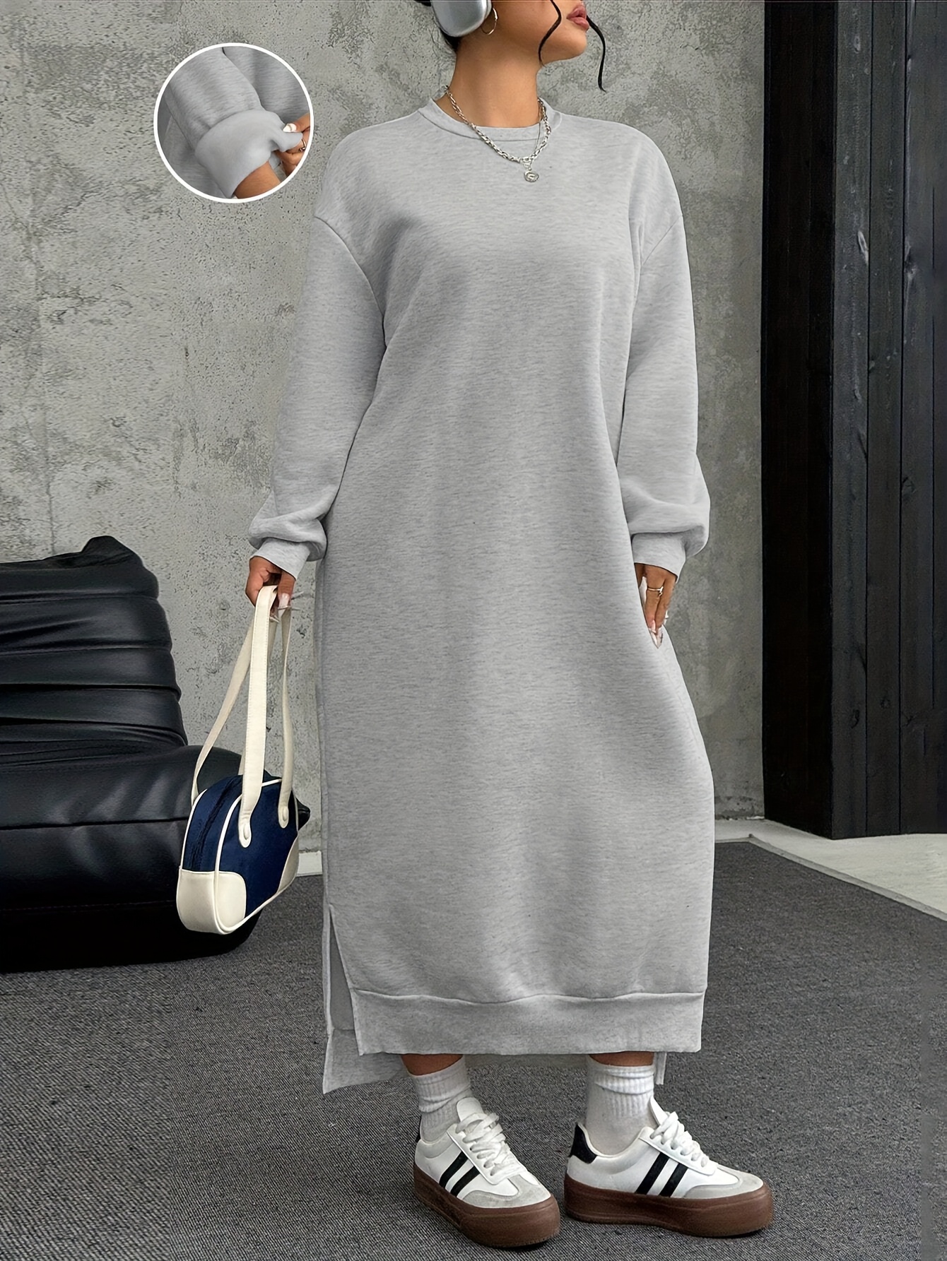 plus size plus size casual long warm lined hoodie dress - Temu Mauritius
