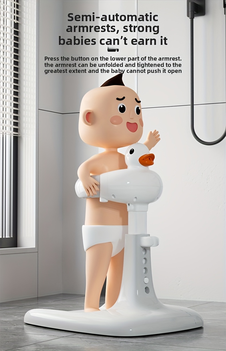 Adjustable and Foldable Bath Stand with Anti-Slip Base, Duck Design, PP Material for Ages 3 to 6 - Safety Bathtime Helper for