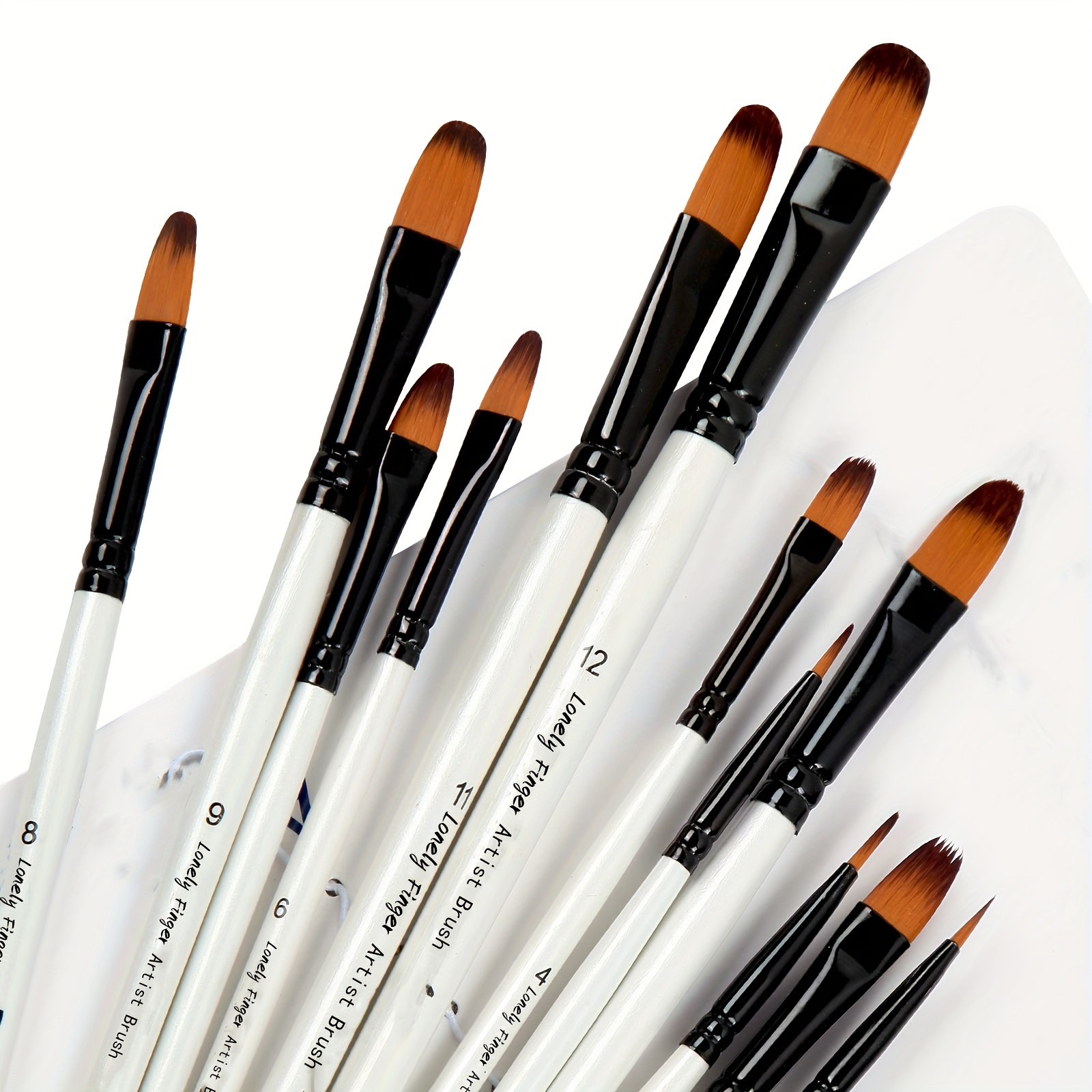 

12-piece Filbert Nylon Paint Brush Set For Acrylic, Oil, Watercolor Painting – Professional Artist Quality Brushes With Short Handles And Rust-free Ferrules