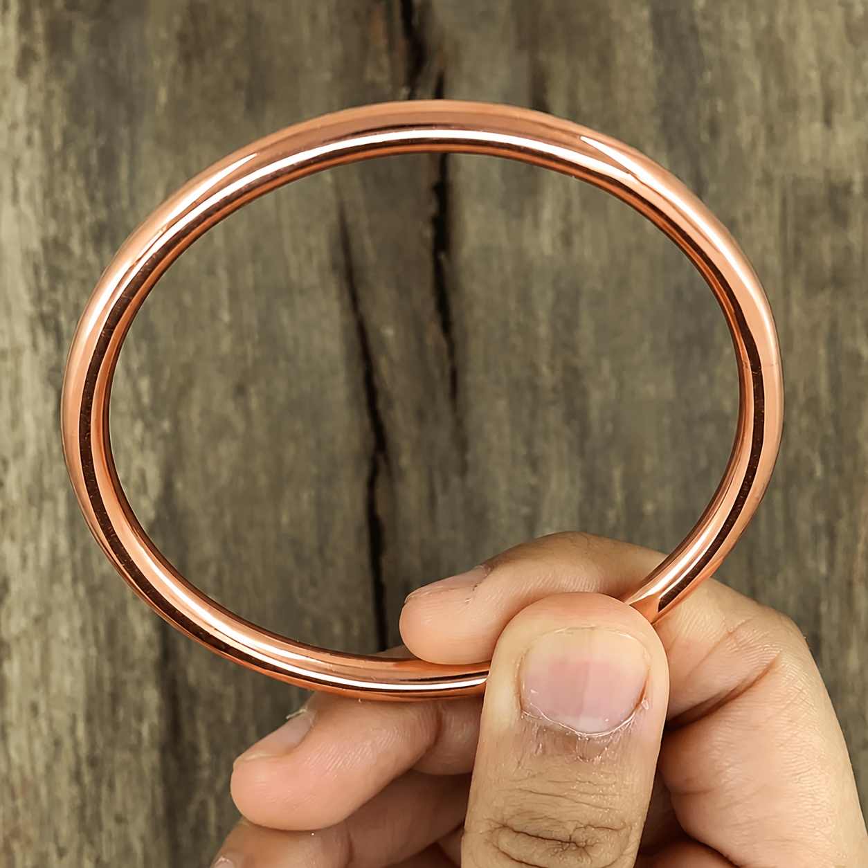 TEMU Pure Copper Plain Polished Open Cuff Bracelet For Men Women, Natural Bangle, Delicate Versatile Daily Wear Jewelry, Great Gift Choice For Couple