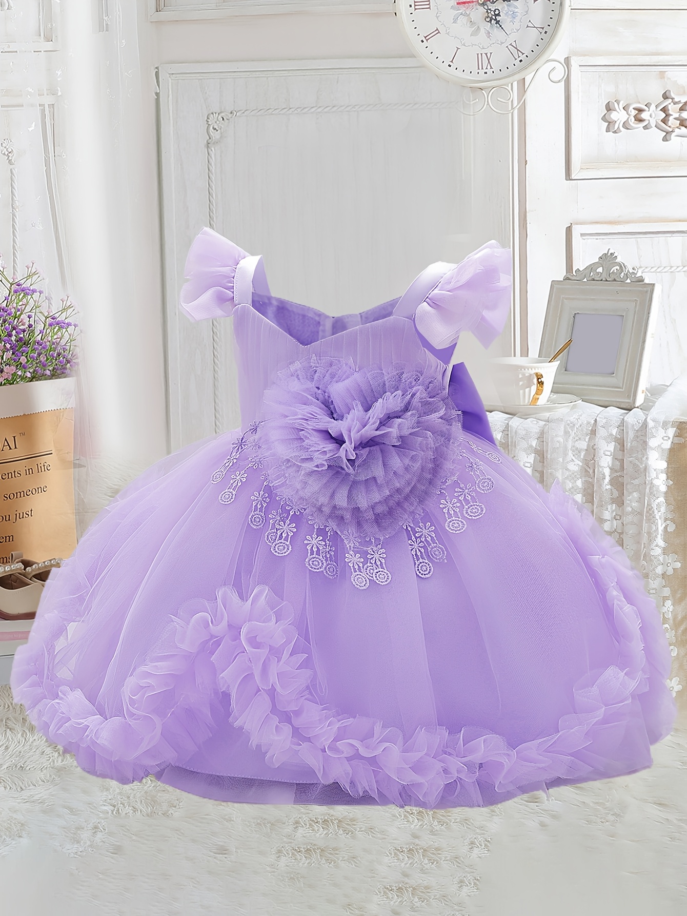 tulle first birthday dress cute baby girl infant 3d floral Color:Soft Champagne preorder A-line Wedding Dresses | Rainbow This stunning dress is