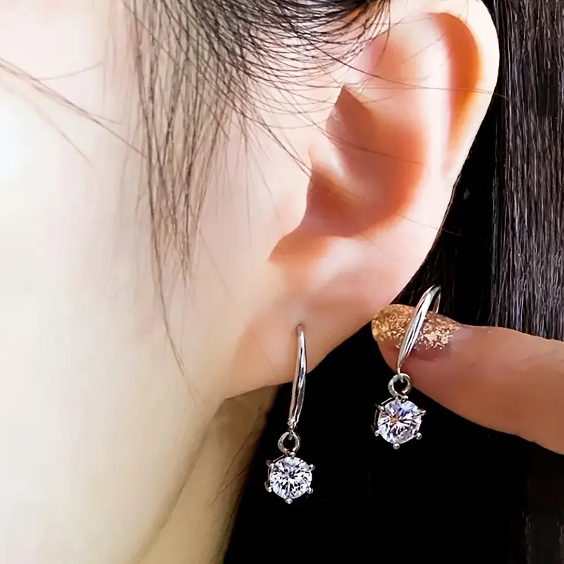 1ct moissanite dangle earrings moissanite 925 sterling silver 6 prong earrings suitable for women valentines day gift christmas gift Product details 1