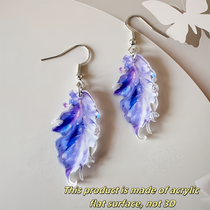 Boho Style Acrylic Leaf Dangle Earrings Iron Ear Needle Non Feather for Women