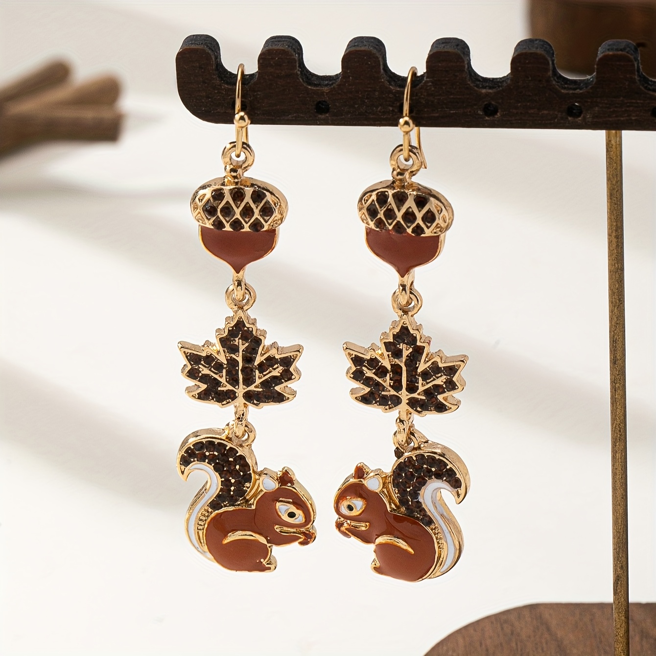 TEMU A Pair Of European And American-style And Cute Drip-glazed -encrusted , Maple Leaf, And Squirrel Thanksgiving Versatile Earrings