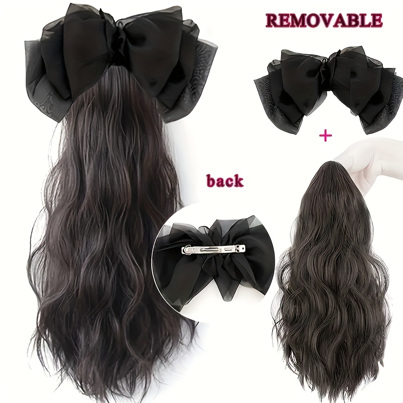 pinces à griffes synthétiques pour extensions de queue de cheval bouclées et ondulées avec une épingle à cheveux à nœud, parfaites pour améliorer les queues de cheval pour femmes et filles Détails du produit 1
