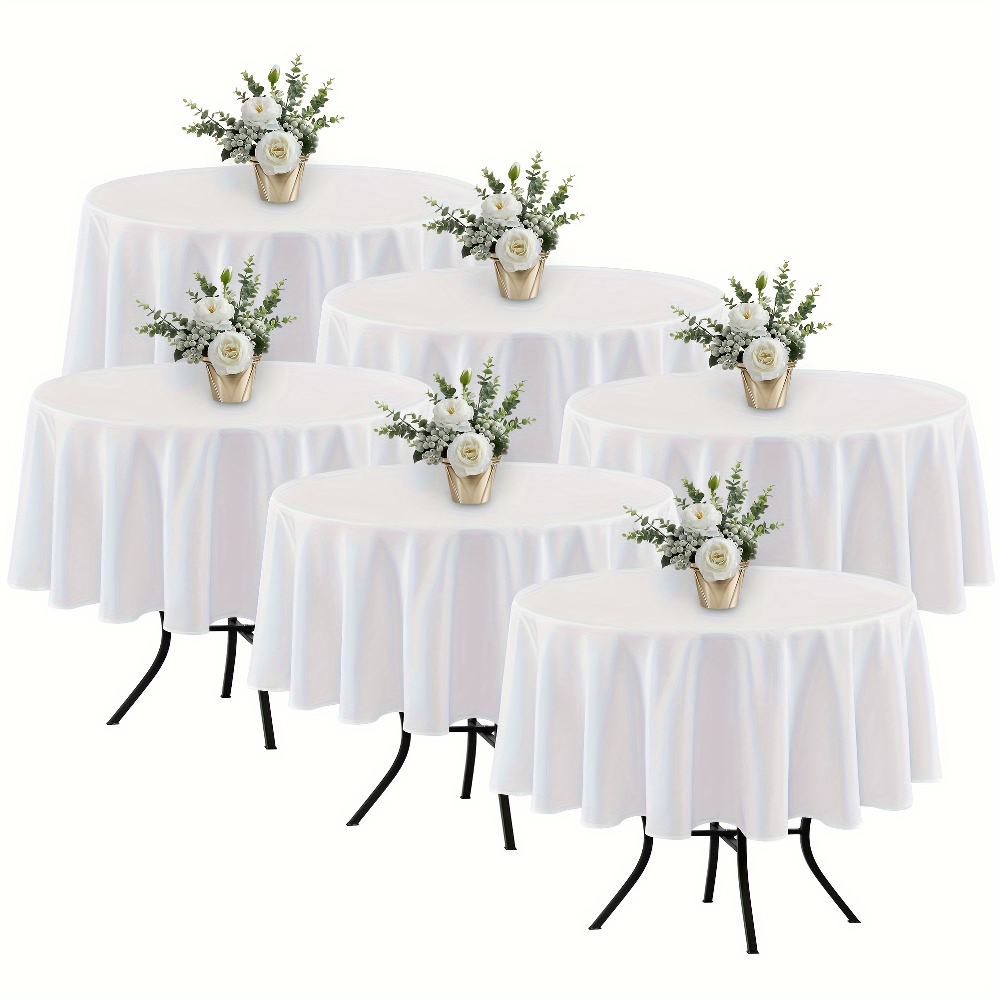 6-Pack Polyester Round Tablecloths - 120-Inch Diameter - Machine-Made Stain-Resistant Washable Table Covers for Weddings, Bachelor Parties, and Formal Events