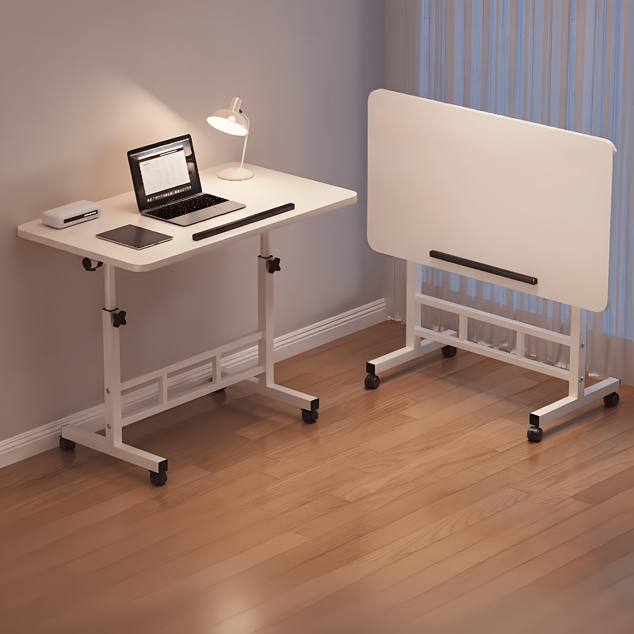TEMU Height Adjustable Mobile Laptop Desk With Tilting Tabletop, Heavy Duty Frame Rolling Computer Workstation With Lockable Universal Wheels, Space