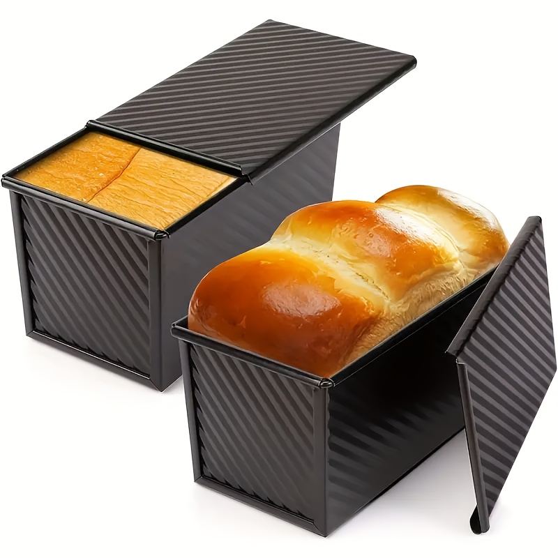 TEMU 2pcs Carbon Steel Bakeware Molds With Lid, Rectangular Bread Pan - Durable & - For Baking Bread At Home & Outdoors - Ideal Gift For Bakers &
