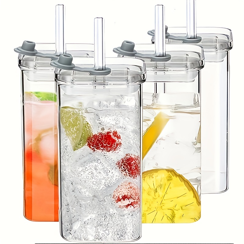 TEMU 4/6pcs Square Glass Coffee Mugs, High Borosilicate Material, 13oz Capacity, Office Clear Glass Coffee Mugs, Mugs For Travelling And Going Out,