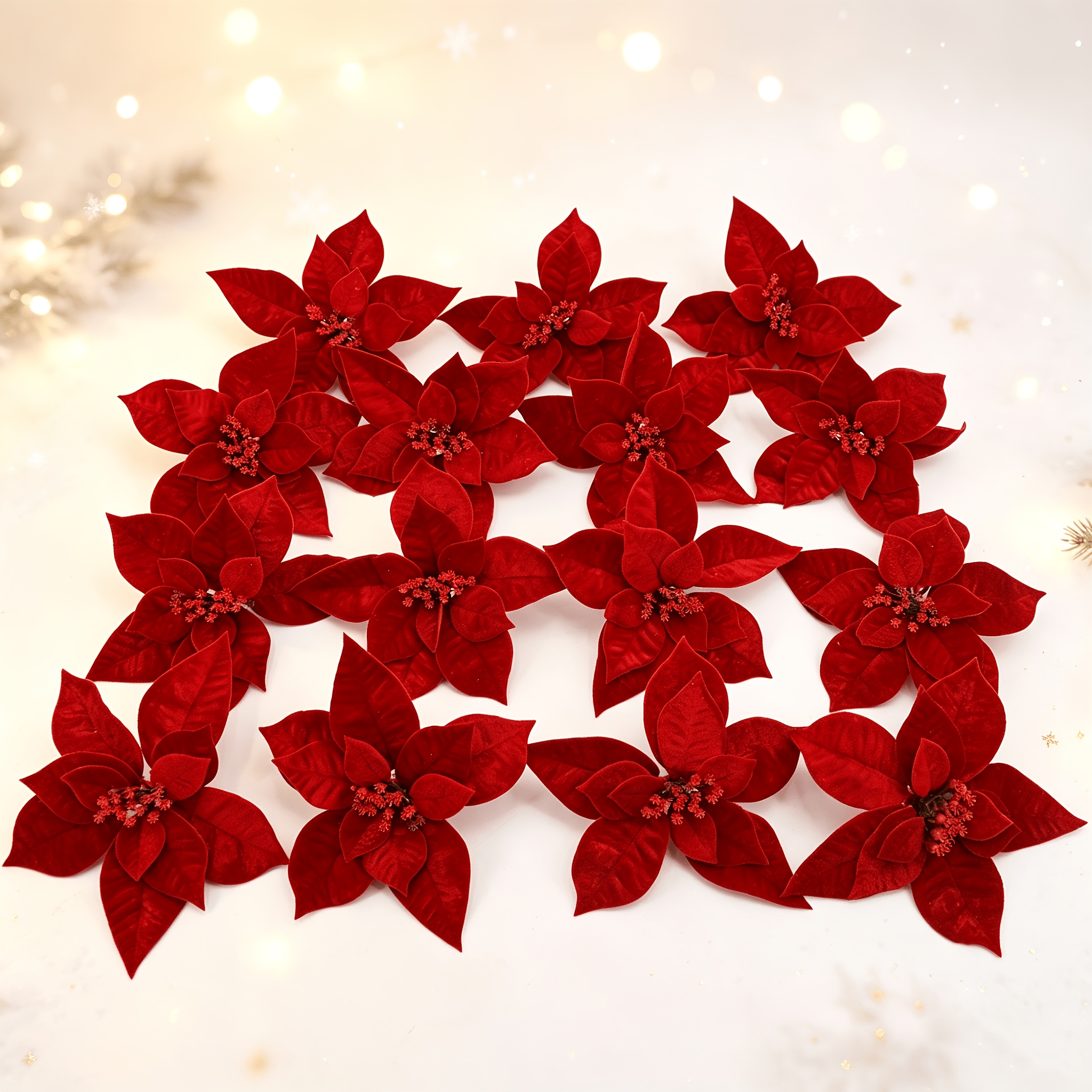 Image of 15pcs Christmas Flowers, Christmas Home Decorations, Christmas Decorative Flowers, Festive Decoration Flowers