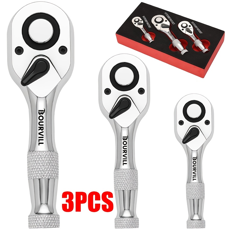 TEMU Bourvill 10/6pcs Ratchet Wrench Set/ 3pcs Mini Short Ratchet Handle, 1/4" 3/8" 1/2" Drive 72 Tooth Reversible Ratchet Socket Wrench, Heavy Duty
